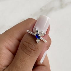 anillo colibri con cubic azul (cod an502)