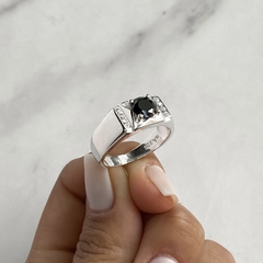 anillo con cubic centro cubic negro (Cod an676) - comprar online