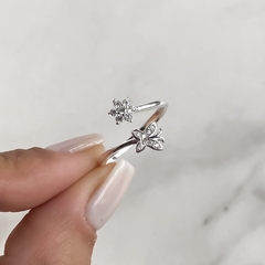 anillo regulable mariposa y flor con cubics (cod an688) - comprar online