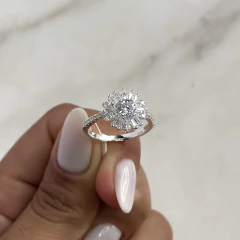 Anillo flor con cúbics baguette (Cod an964) en internet