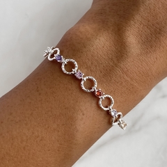 pulsera con eslabones circulos facetados y cubics multicolor (cod p199)