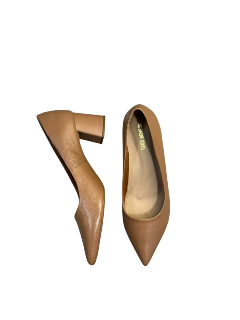 Scarpin Feminino Salto Baixo Bico Fino Couro+Conforto