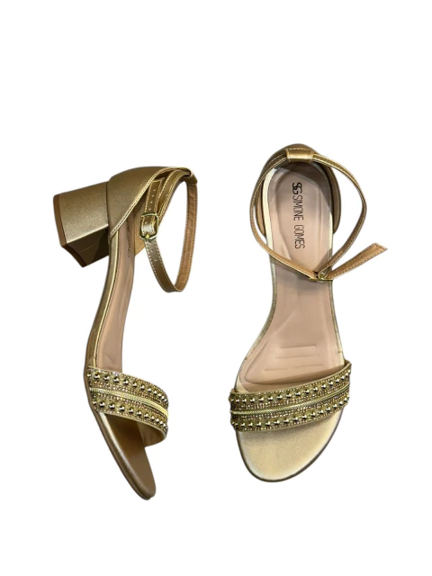 Sandália Feminina Salto Médio com Pedrarias