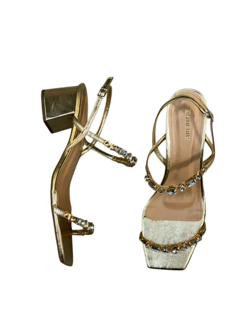 Sandália feminina salto médio com pedrarias