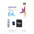 CARTAO DE MEMORIA ADATA 64GB Premier microSDXC UHS-I / Class 10 V10 A1 Memory Card with SD (AUSDX64GUICL10A1-RA1)