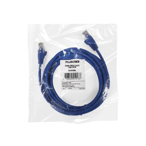 Cabo de Rede Cat6 1 Metro CAT610BL Patch Cord PlusCable, Conexões em rede e CFTV , 26 AWG Gigabit (10/100/1000 Mbps)