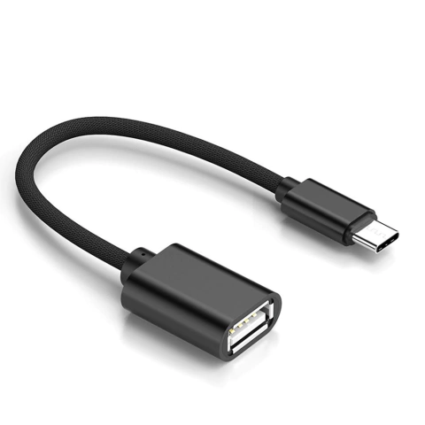 Cabo adaptador OTG USB 3.0 fêmea para USB-C macho com revestimento trançado preto