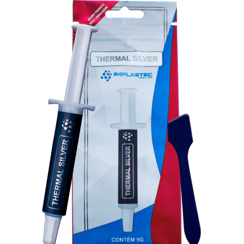 Pasta Térmica De Prata Thermal Silver Seringa 5g Implastec condução térmica 1,2 W/mK temperaturas de até 250ºC