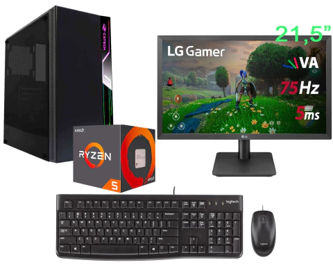 COMPUTADOR AMD RYZEN 5 4500, 8 GB DDR4 2666 - PLACA DE VIDEO - SSD 240GB - FONTE 500W REAL - MONITOR 21,5"