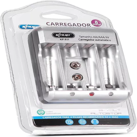 Carregador de Pilhas AA/AAA/9V Bivolt KP-511 - Knup