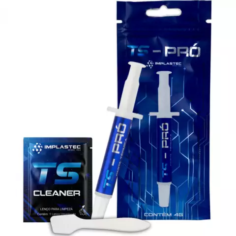 PASTA TERMICA TS PRO CINZA 4 GRAMAS IMPLASTEC Condutividade 6,2 W/mk Para CPU, placas de vídeo, vídeo games PATSP410CX