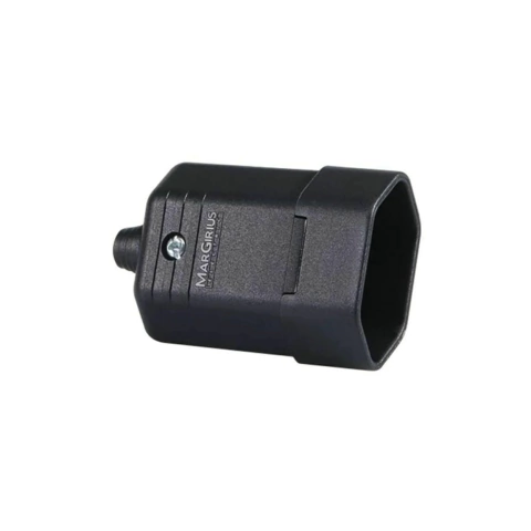 Tomada 2 Pinos 10A Fêmea Margirius TMD1-2 cor preta, desmontável, com prensa cabos e contatos em latão. Padrão brasileiro NBR 14136, até 250V.