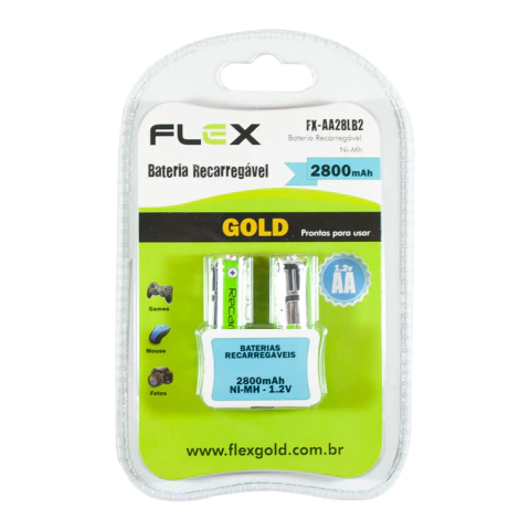 Pilha Recarregável Flex AA 1.2v 2800mAh - Cart. c/2 un