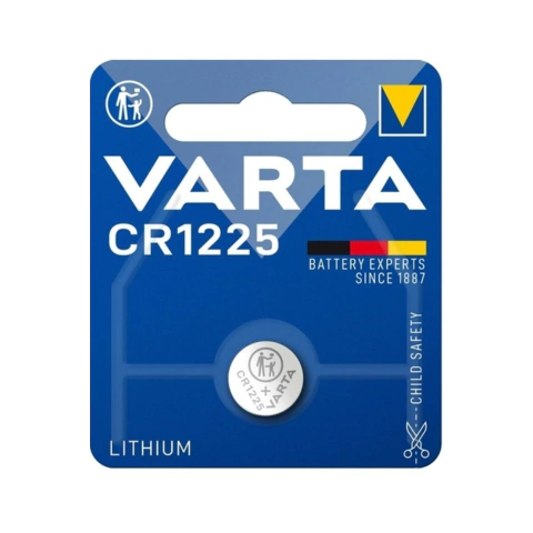 Bateria Varta CR1225 3V 48mAh de lítio em cartela com 1 unidade. Indicada para calculadoras e eletrônicos compactos. Produto original Varta.