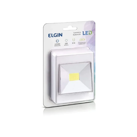 Luminária LED Elgin Botão 3W 6500K branca fria – portátil para armários, acampamentos e emergências