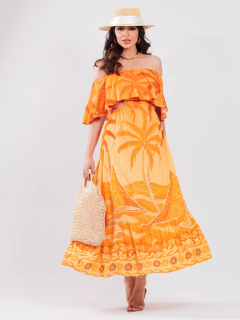 Vestido Midi Estampado Sem Alça Detalhe Cut Out - Bella