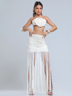 Conjunto Saia E Cropped Franjas Renda Arrastão - Estephani - comprar online