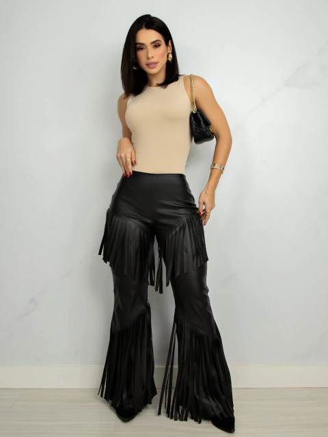Calça Couro Flare Franja - Luisa na internet