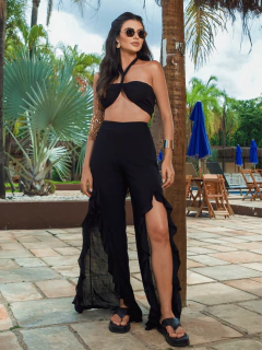 Calça Fenda Frontal Com Babado - Cecilia