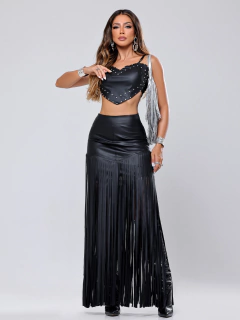 Saia Longa Couro Franjas Dupla - Lauana - comprar online