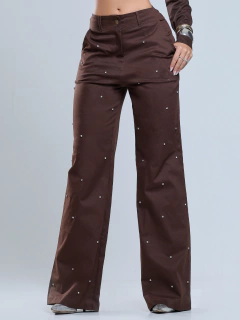 Calça Wide Leg Com Strass Cós Alto - Mariela - comprar online