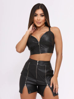 Short Curto Ziper Couro - Sandra