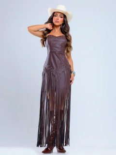 Vestido Ombro A Ombro Franjas Longo - Siena - comprar online