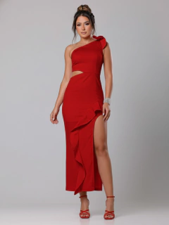 Vestido Midi Babado Fenda Laço - Aline - comprar online