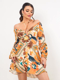 Vestido Estampado Curto Manga Longa - Lily
