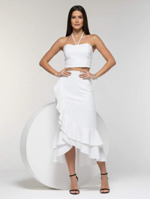 Conjunto Saia Transpassada Babados Midi Cropped - Mila na internet