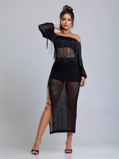 Conjunto Arrastão Saia Midi Cropped Franjas - Antonieta - comprar online