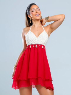 Macaquinho / Vestido Curto Renda E Chiffon - Conchinhas - comprar online