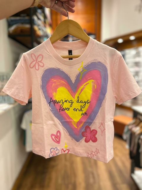REMERA MANGA CORTA CORAZON ROSA - comprar online