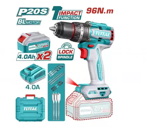 Taladro Percutor 20V BL 2000rpm 96Nm INDUSTRIAL TOTAL TIDLI20968-4 (MALETIN, CARGADOR, Y 2 BATERIAS 4Ah) - comprar online