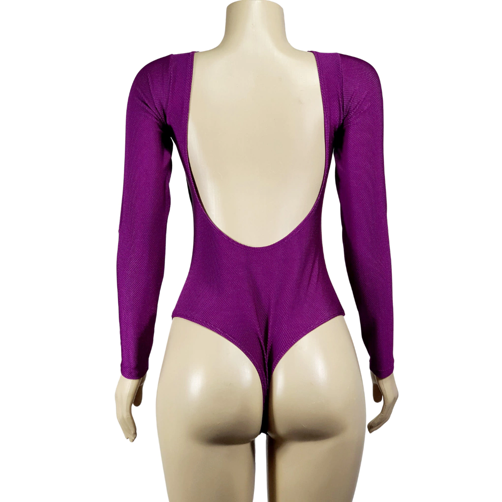 Body Manga Longa Costas Nua Roxo Relevo ( SEM REDUTOR DE MEDIDAS)