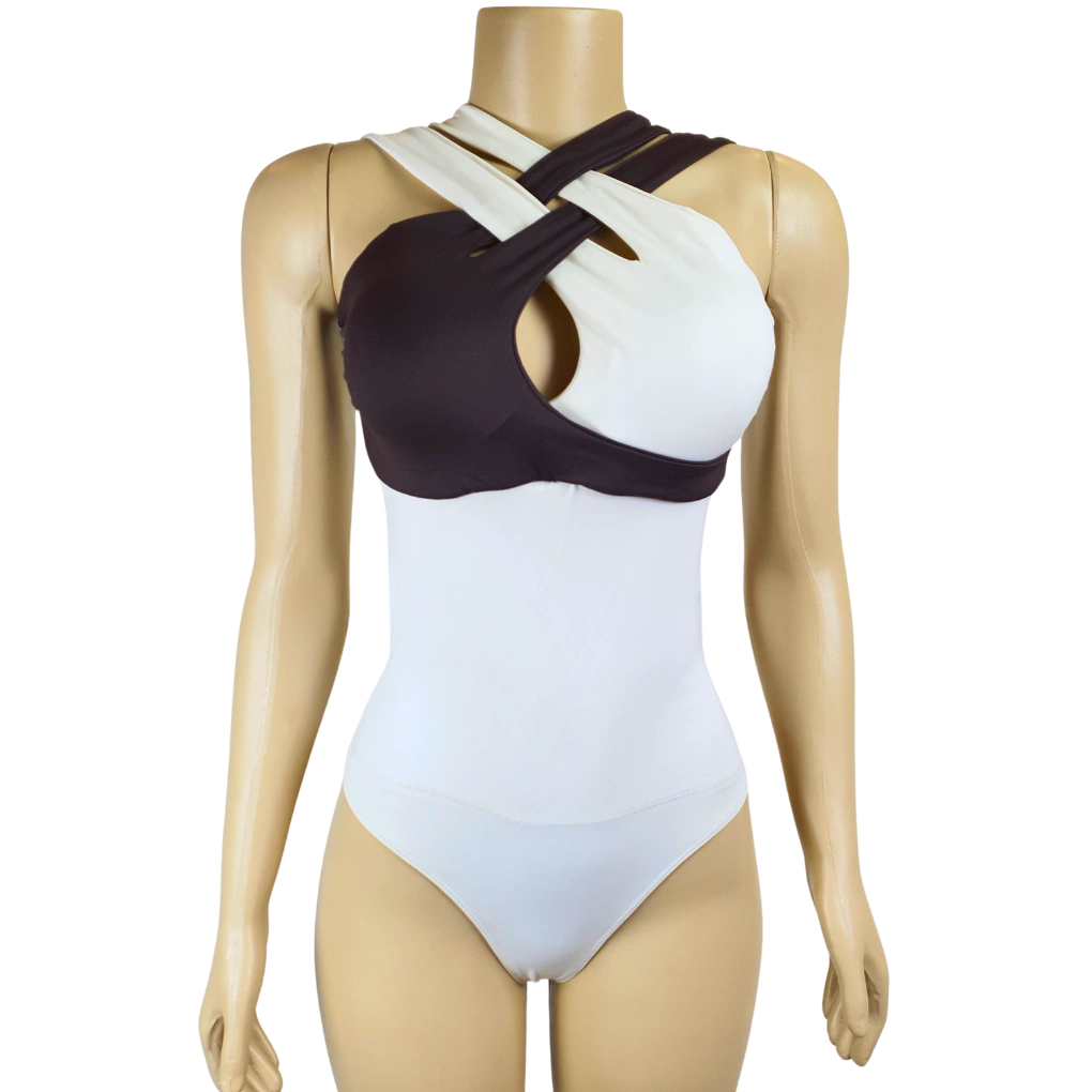 BODY BUSTO CRUZADO MODELADOR ALTA COMPRESSÃO MOOAH CREME BUSTO MARROM