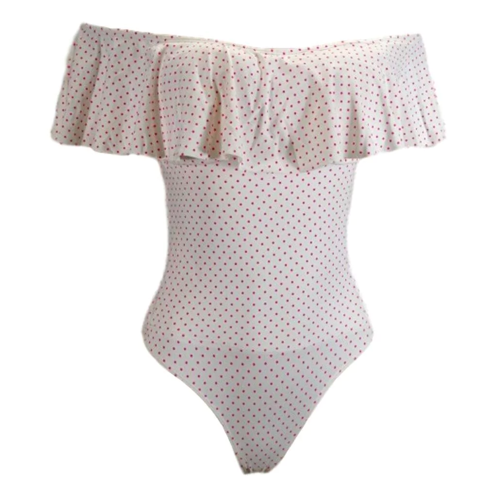 Body Ciganinha Babado Redutor de Medidas Mooah Poá Branco e Rosa