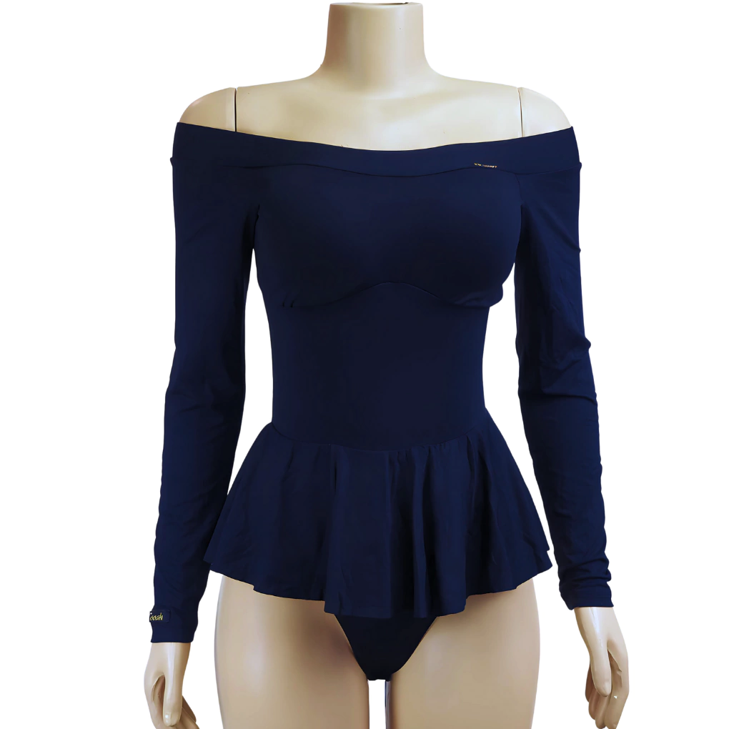 BODY OMBRO Á OMBRO MANGA LONGA REDUTOR DE MDEDIDAS ALTA COMPRESSÃO MOOAH PEPLUM PRETO