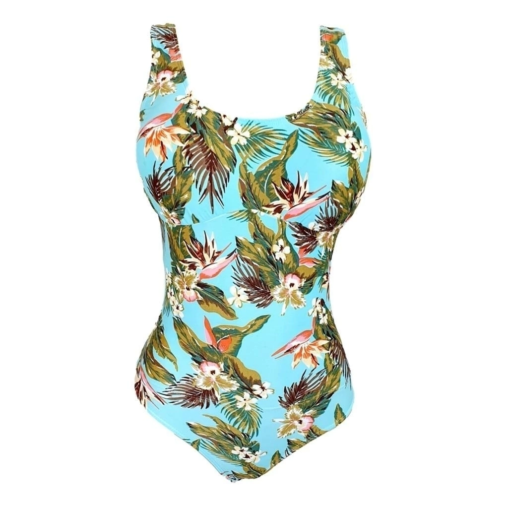 BODY REGATA BÁSICA REDUTOR DE MEDIDAS ALTA COMPRESSÃO ESTAMPA FLORAL AZUL CLARO
