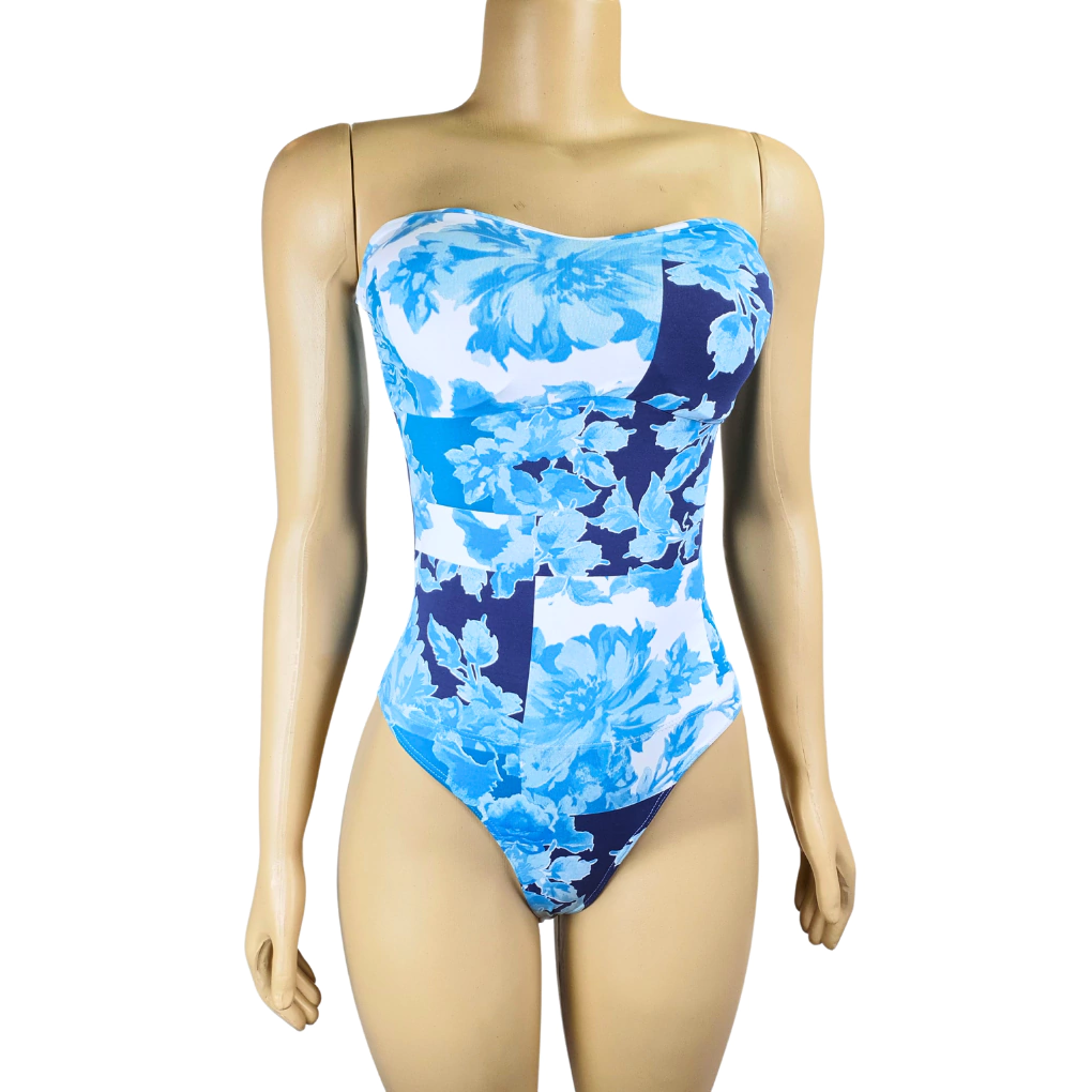 Body Tomara Que Caia Redutor De Medidas Alta Compressão Mooah Estampa Floral Azul