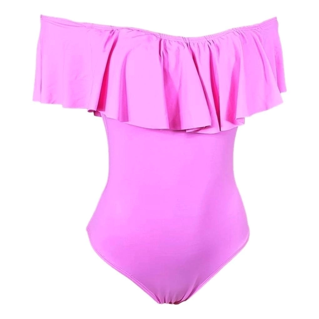 Maiô Ombro Á Ombro Babado Redutor De Medidas Alta Compressão Mooah Rosa Chiclete Bumbum Comportado