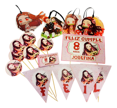 Nezuko Cotillon Personalizado Demon Slayer Anime Cumpleaños