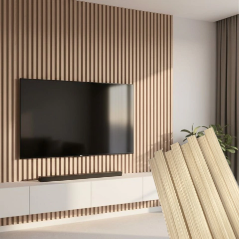 6 Placas Painel Ripado Carvalho Decorativo 45x16,9