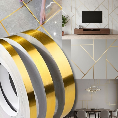 Fita Decorativa Autocolante Dourada 50M Metalizada Premium Parede Piso Teto Impermeável Liso