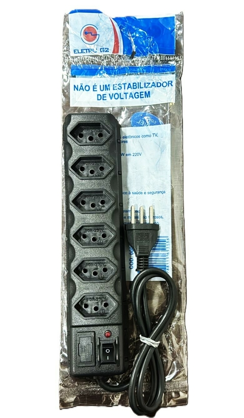 28304 FILTRO LINHA ELELETRICO 6 TOMADAS 3P 3X0.75 85CM 0006 PRETO MEGA PLUG