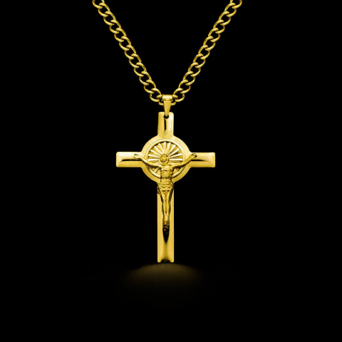 Pingente Jesus na Cruz Detalhada 5cmx3,2cm (2,8g) - Banhado a Ouro 18k