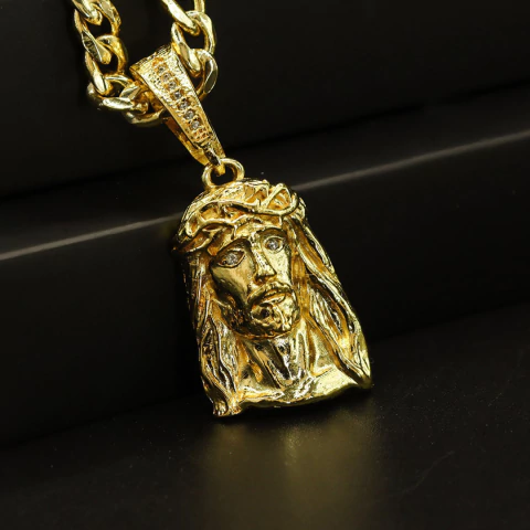 Pingente Face de Cristo com Olho Cravejado 3X2 Banhado a ouro 18k - comprar online