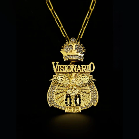 Pingente 00 Visionário Cravejado 4cmx4cm (23,3g) - Banhado a Ouro 18k