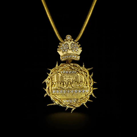 Pingente Santa Ceia Cravejado 4cm (24,4g) - Banhado a Ouro 18k