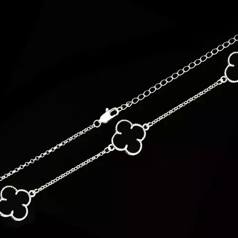 Corrente Trevo Preto (1mm) 13gr - 50cm, 60cm ou 70cm - Banhado a Prata 925